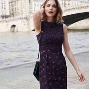 Boden Martha Seam Detail Blue with Red Dots Dress